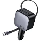 UGREEN 60W سريع شاحن سيارة مع قابل للسحب كابل