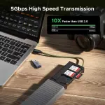 UGREEN قارئ بطاقات USB-C/USB-A بمنفذين SD ومنفذ TF مع علبة 11 بطاقة