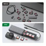 UGREEN قارئ بطاقات USB-C/USB-A بمنفذين SD ومنفذ TF مع علبة 11 بطاقة