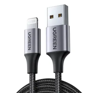 عرض UGREEN USB-A إلى Lightning كابل 2.4A Max فضي أبيض 1m