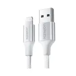 UGREEN USB-A إلى Lightning كابل 2.4A Max فضي أبيض 2m