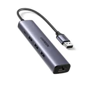 UGREEN USB3.0 إلى 3×USB3.0 +RJ45 (1000M) محول إيثرنت Type-C Power Supply