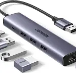 UGREEN USB3.0 إلى 3×USB3.0 +RJ45 (1000M) محول إيثرنت Type-C Power Supply
