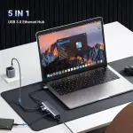 UGREEN USB3.0 إلى 3×USB3.0 +RJ45 (1000M) محول إيثرنت Type-C Power Supply