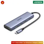 UGREEN USB-C إلى 3×USB-A 3.0 موزع حتى 5Gpbs + RJ45 (1000M) محول إيثرنت (ألمنيوم علبة)