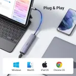 UGREEN USB-C إلى 3×USB-A 3.0 موزع حتى 5Gpbs + RJ45 (1000M) محول إيثرنت (ألمنيوم علبة)