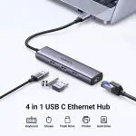 UGREEN USB-C إلى 3×USB-A 3.0 موزع حتى 5Gpbs + RJ45 (1000M) محول إيثرنت (ألمنيوم علبة)