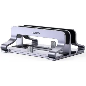 UGREEN حامل لابتوب عمودي بفتحتين من الألمنيوم الحجم L150*W105*H54MM حتى 15.6" (فضي)