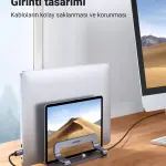 UGREEN حامل لابتوب عمودي بفتحتين من الألمنيوم الحجم L150*W105*H54MM حتى 15.6" (فضي)