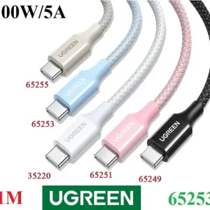 عرض UGREEN USB-C إلى USB-C PD شحن سريع 100W كابل مضفر 5A Max 1m أزرق