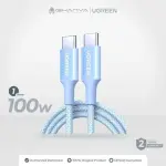 UGREEN USB-C إلى USB-C PD شحن سريع 100W كابل مضفر 5A Max 1m أزرق