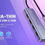 UGREEN USB-C إلى 4-منفذ USB 3.0 موزع حتى 5Gpbs موزع مع USB-C Power Supply (غلاف ABS+Metallic paint)