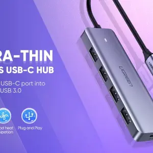 UGREEN USB-C إلى 4-منفذ USB 3.0 موزع حتى 5Gpbs موزع مع USB-C Power Supply (غلاف ABS+Metallic paint)