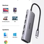 UGREEN USB-C إلى 3 منافذ USB3.0-A موزع + HDMI + TF/SD مع PD (رمادي فضائي)