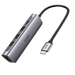 UGREEN USB-C 3*USB A 3.0 + HDMI 4K 2.0 + USB-C PD محول متعدد الوظائف (رمادي فضائي) (ألمنيوم علبة)
