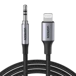 UGREEN Lightning إلى 3.5mm AUX كابل ألمنيوم غلاف مع مضفر 1m (أسود)