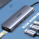 UGREEN USB-C إلى 3×USB-A 3.0+HDMI+AUX 3.5mm (2-دخل-1)+USB-C PD محول متعدد الوظائف (ألمنيوم علبة)
