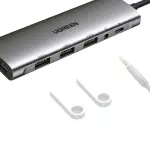 UGREEN USB-C إلى 3×USB-A 3.0+HDMI+AUX 3.5mm (2-دخل-1)+USB-C PD محول متعدد الوظائف (ألمنيوم علبة)