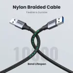 UGREEN USB-A ذكر إلى USB-A ذكر USB 3.0 غلاف ألمنيوم كابل مضفر 0.5m (أسود)
