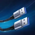 UGREEN USB-A ذكر إلى USB-A ذكر USB 3.0 غلاف ألمنيوم كابل مضفر 2m (أسود)