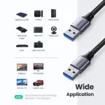 UGREEN USB-A ذكر إلى USB-A ذكر USB 3.0 غلاف ألمنيوم كابل مضفر 2m (أسود)