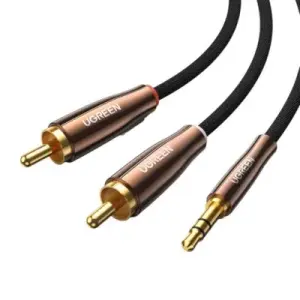 UGREEN 3.5mm ذكر إلى 2RCA Copper علبة مضفر Aux كابل 1m