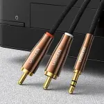 UGREEN 3.5mm ذكر إلى 2RCA Copper علبة مضفر Aux كابل 1m