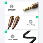 UGREEN 3.5mm ذكر إلى 2RCA Copper علبة مضفر Aux كابل 1m