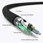UGREEN 3.5mm ذكر إلى 2RCA Copper علبة مضفر Aux كابل 1m