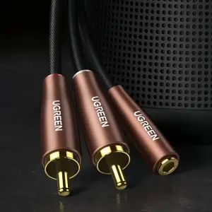 UGREEN 3.5mm ذكر إلى 2RCA Copper علبة مضفر Aux كابل 3m