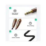UGREEN 3.5mm ذكر إلى 2RCA Copper علبة مضفر Aux كابل 3m