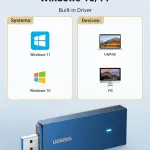 UGREEN AX1800 Dual-Band Wireless Adapter (Wi-Fi 6) 2.4GHz: 574Mbps; 5GHz: 1201Mbps