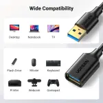 UGREEN USB-A ذكر إلى USB-A أنثى كابل تمديد 5m (أسود)
