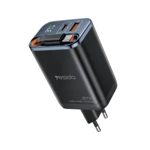 عرض YESIDO YC100 - 67W Retractable Cable Digital Charger -EU